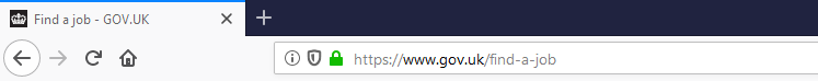 Subsite on gov.uk with the title "Find a job - GOV.UK"